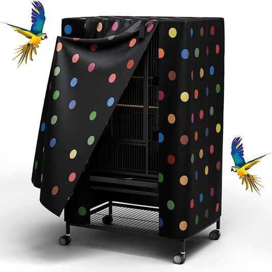 Tchvt Nighttime Bird Cage Covers with Zipper Panel Blackout Birdcage for Winter Universal Breathable Large Good Night Enclosure for Bird (Polka Dot, 38x24x48 inch)