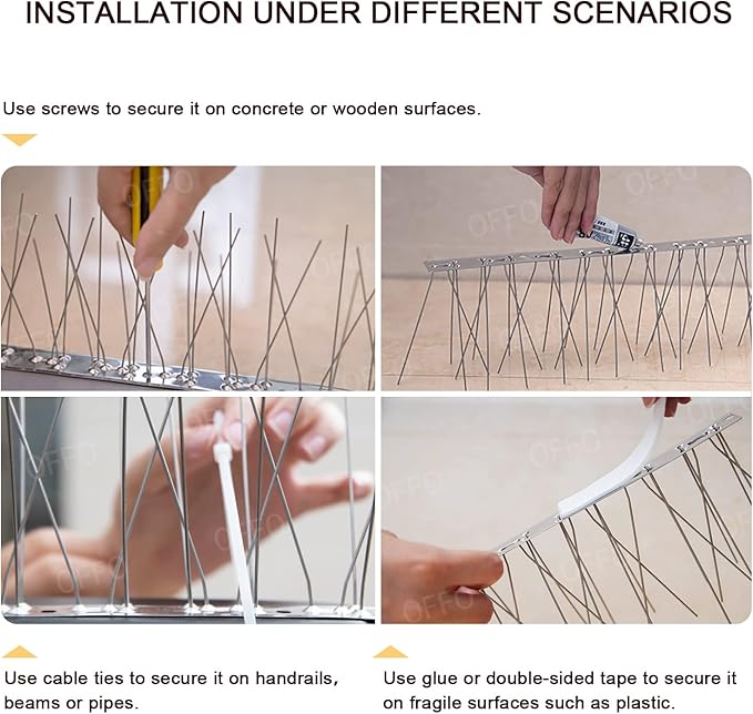 OFFO Bird Spikes with Stainless Steel Base, Covers 134.6 Feet(41m) Durable Bird Spikes Arrow Pigeon Spikes Fence Kit for Keeping Small Bird, Crows and Woodpeckers Away