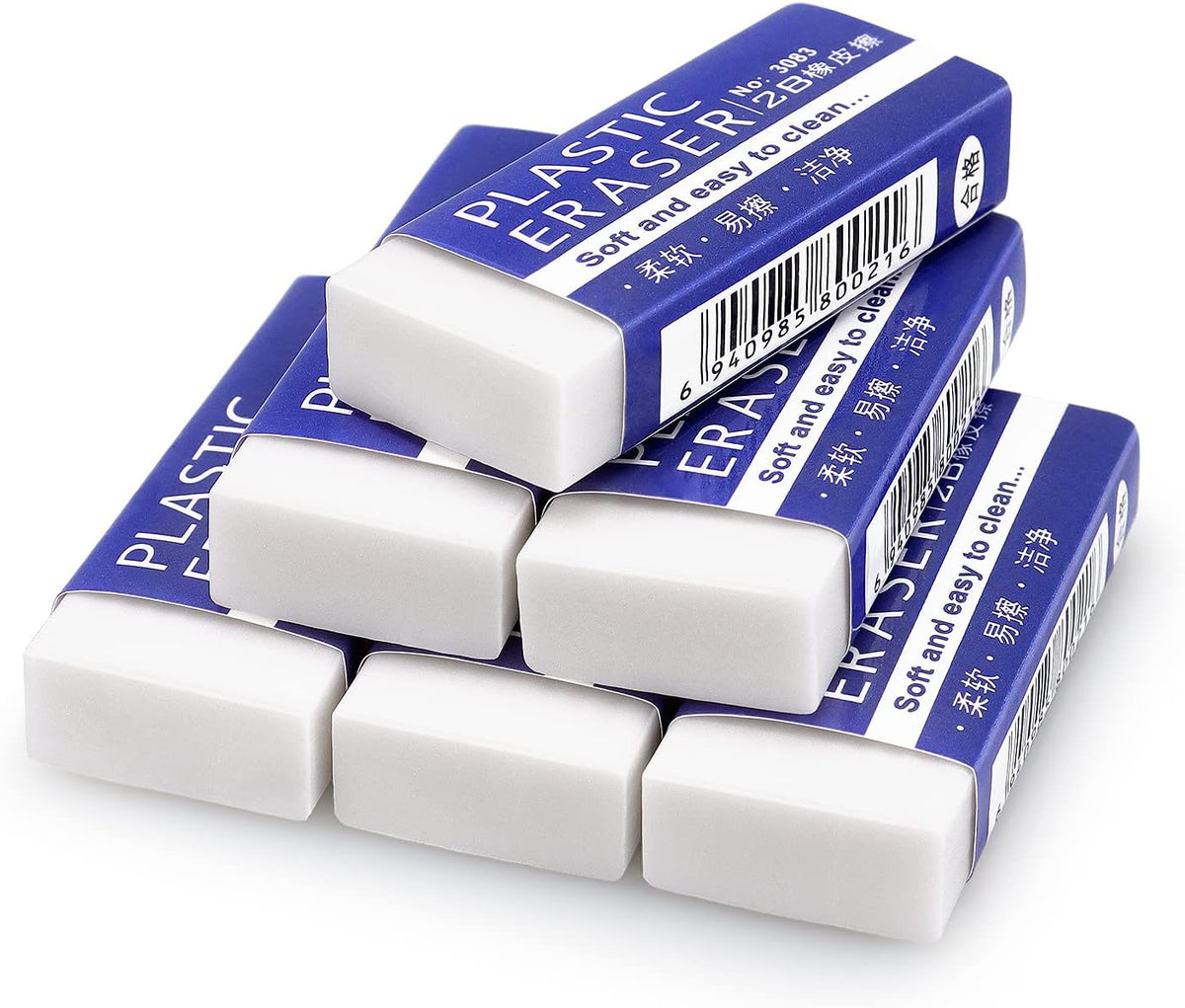 Tamaki 6 Pack Erasers, Large White Erasers for School Office, Art Eraser for Drawing