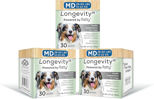 Yummy Combs Longevity15 – C15:0 – Fatty Acid Health Supplement for Dogs – Healthy Pet Supplies – for Medium Dogs, 3 Pack