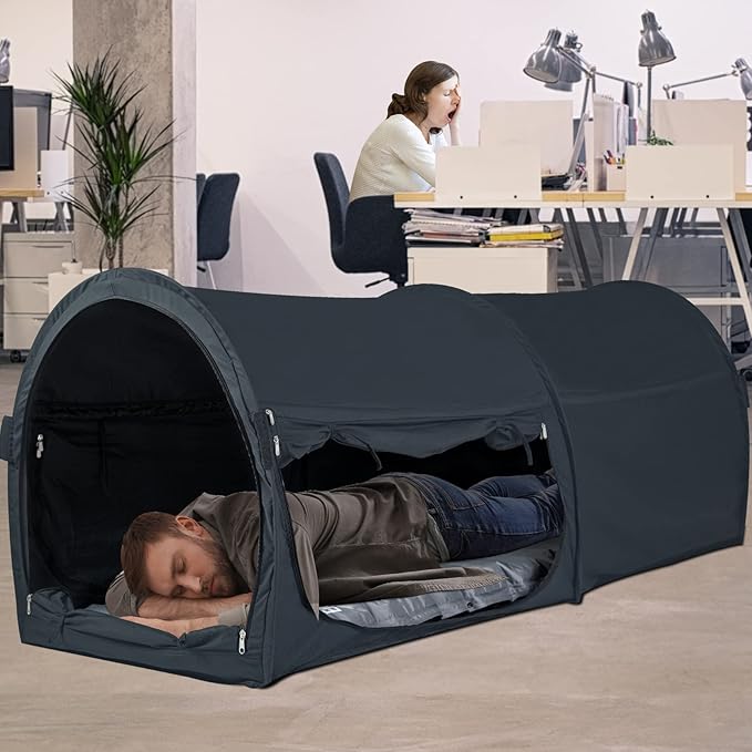 EighteenTek Bed Canopy Office Bed Tents Dream Tents Privacy Space Office Sleeping Tents Indoor One Person Lay Down NOT Sitting Pop Up Portable Frame Curtains Breathable Grey Cottage 75"L x 28"W x 31"H