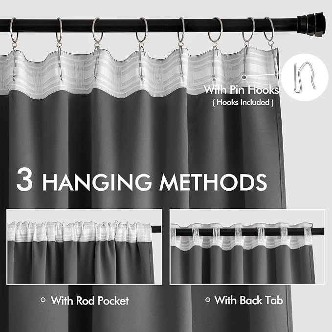 MIULEE Grey Back Tab Blackout Curtains 72 Inch Length 2 Panels Set