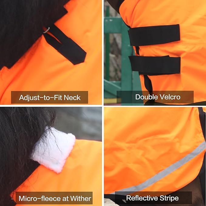 Foal/Mini Horse Size 30"-48" Waterproof & Breathable 300 Denier Winter Turnout Blanket with 150g Polyfill Orange Large