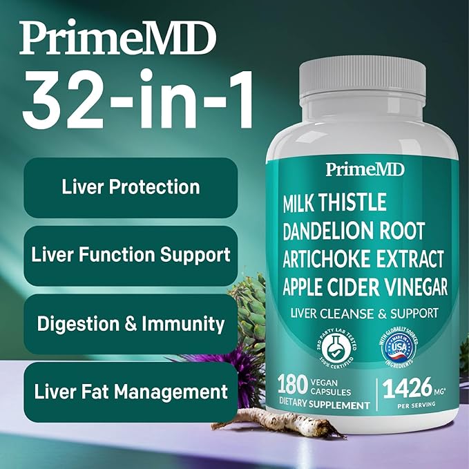 32-in-1 Liver Cleanse Detox & Repair with Milk Thistle and Silymarin, Artichoke Extract and Beetroot Powder for Liver Support with Active Liver Health Formula - 1426mg (180 ct, Pack of 2)
