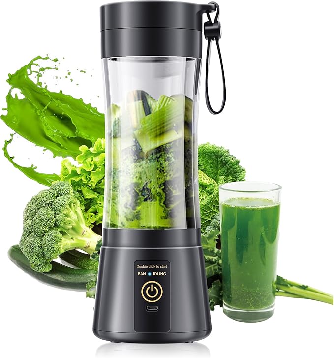 Portable Blender for Smoothies and Shakes - Cordless Personal Blender with 380Ml BPA Free Travel Cup, 6 Stainless Steel Blades for Powerful Blending, Suit for Sports/Travel/Home