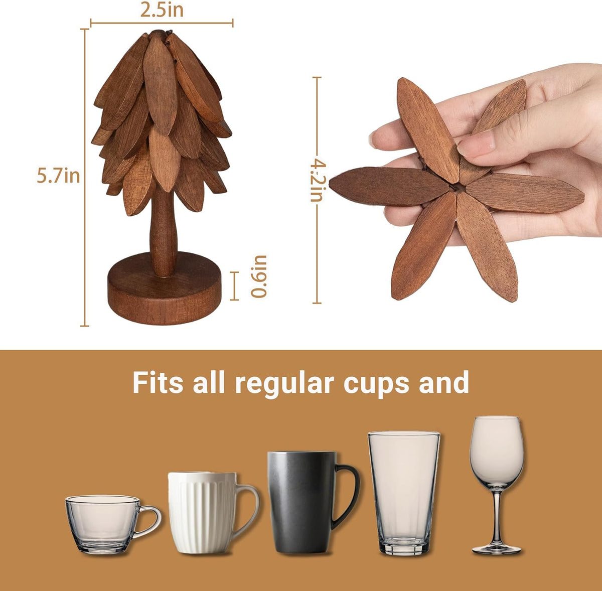 Yuoyar Coasters, Wooden Tree-Shaped Sapeli Wood Drink Coasters Set for Coffee Table, Kitchen Table Decor