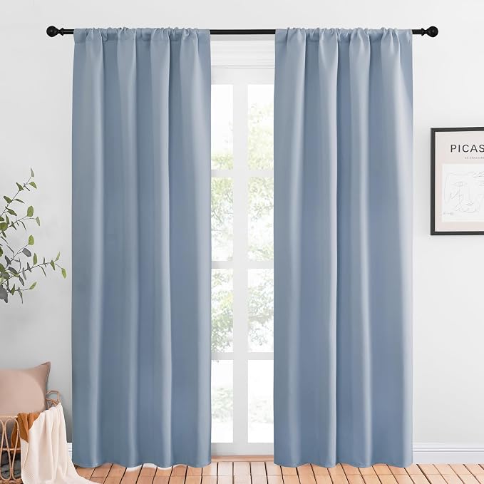 NICETOWN Blackout Curtains for Living Curtains, Vintage Blue, 1 Pair, 34-inch W