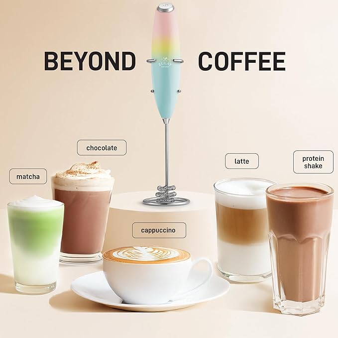 Zulay Kitchen Powerful Milk Frother Wand With Duracell Batteries - Ultra Fast Handheld Drink Mixer - Electric Whisk Foam Maker for Coffee, Lattes, Cappuccino & Matcha - Triple Whisk - Pink Sunrise