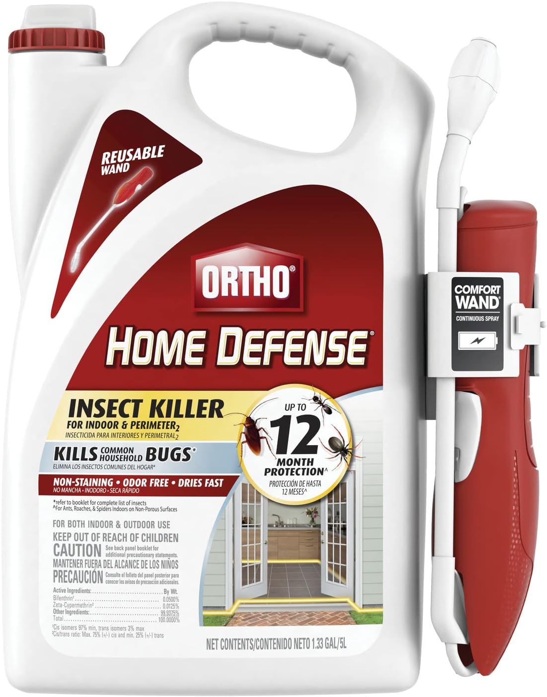 Ortho Home Defense Insect Killer for Indoor and Perimeter2 with Comfort Wand, Controls Ants, Roaches, Spiders and More, 1.33 gal