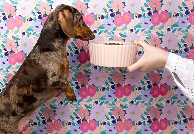 Waggo Ripple Ceramic Dog Bowl for Medium and Large Breeds - Modern with Matte Finish, Heavyweight Durable Pet Food and Water Dish Crock, Dishwasher Safe(Medium, Rose)