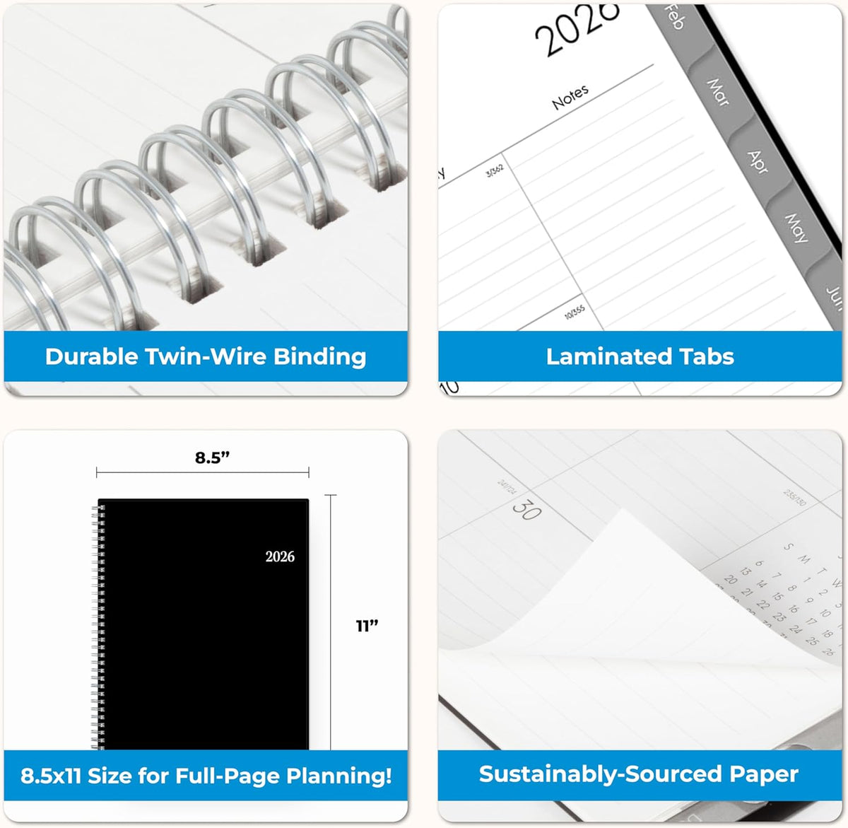 Blue Sky 2026 Weekly and Monthly Planner Calendar, Includes January 2026 - December 2026, 8.5" x 11", Flexible Cover, Wirebound, Laminated Tabs, Storage Pocket, Enterprise