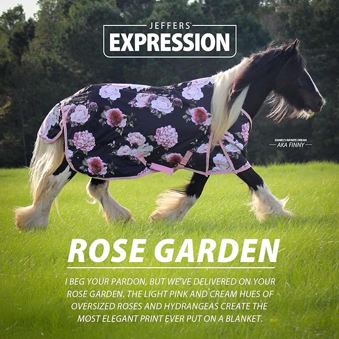 Jeffers Expression 1200 Denier Standard Neck Turnout Blanket, Rose Garden, 72" - Waterproof, Breathable Horse Blanket with 0g Polyfill, No insulation - Ideal Protection for Wind and Rain, Light Weight