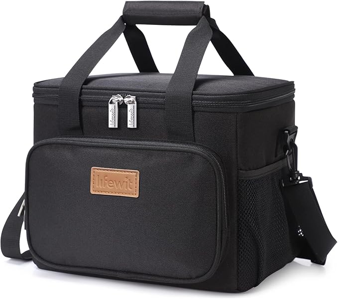 Lifewit Medium Lunch Bag Insulated Lunch Box Soft Cooler Cooling Tote for Adult Men Women, Black 12-Can (9L)