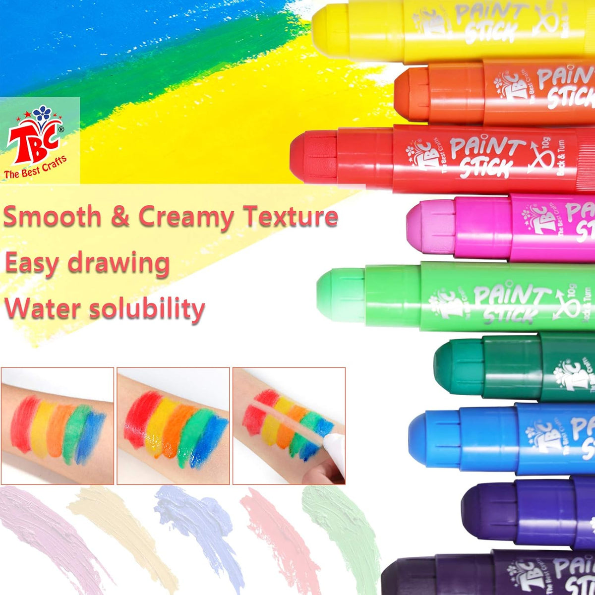 TBC The Best Crafts Paint Sticks,12 Classic Colors, Washable, Non-toxic, Tempera Paint Sticks for Kids and Students