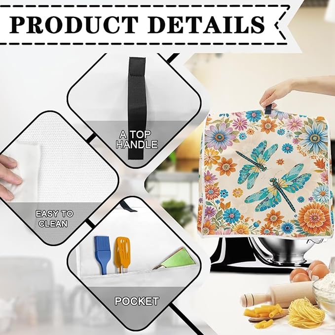 Country Sunflower Blender Cover for 6-8 Qt Mixers Practical Kitchen Stand Mixer Cover with Top Handle and Storage Pocket Washable Appliance Dust Protector for Modern Kitchen