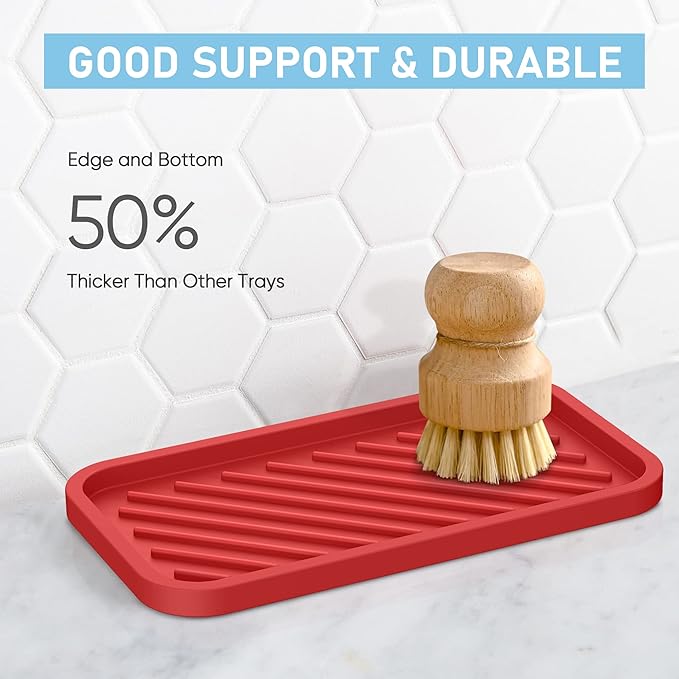 EG-SIPRO Silicone Sponge Holder, Large 10" Kitchen Sink Organizer Tray, Sponge Caddy for Bathroom Counter, Dish Soap for Scrubber, Soap Dispenser, Scouring Pad