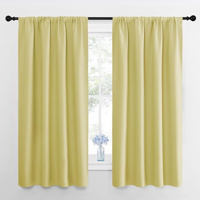 NICETOWN Kitchen Curtains, Short Blackout Drapes, Paler Yellow, Thermal