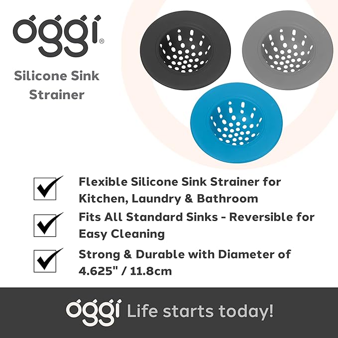 OGGI Silicone Sink Strainer- Great Kitchen Sink Strainer, Sink Drain Strainer, Drain Stopper, Sink Plug, 4.6˝ Diameter Rim, Turquoise