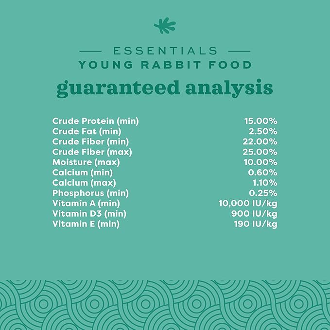 Oxbow Essentials Rabbit Food, Young Rabbit, Made with Oxbow Alfalfa Hay, Pet Food Pellets with Vitamins & Minerals, Small Animal Pet Products, Bunny Supplies, Made in USA, High Fiber, 5 lb. bag