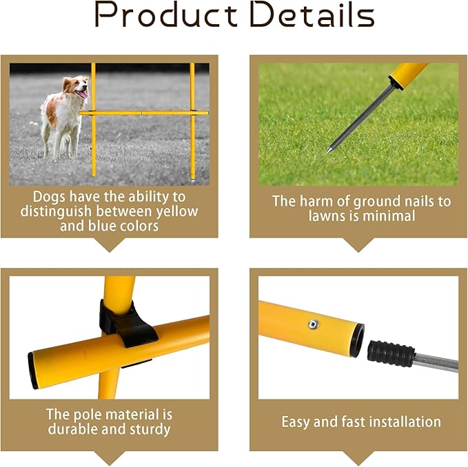 TNZMART 2.6 FT Dog Agility Obstacle Course Backyard Set with Wave Poles, Adjustable Hurdles and Jump Ring, Training Exercise Equipment for Dogs (Pack of 6 Yellow)