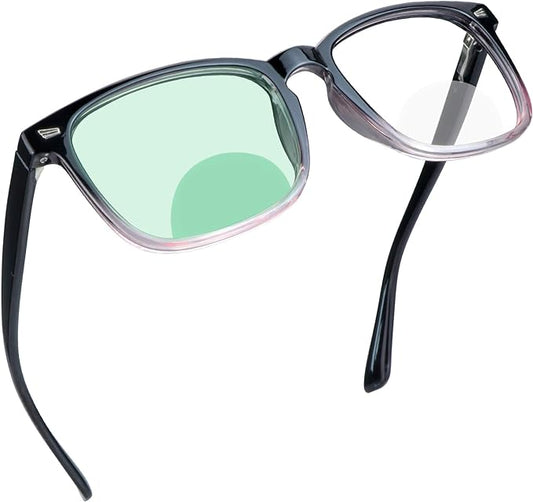 YEIN Bifocal Reading Glasses with Blue Light Blocking Lenses, Bifocal Reader for Women and Men, Vintage Square frame with Spring Hinge (+1.00/+4.00 magnification)