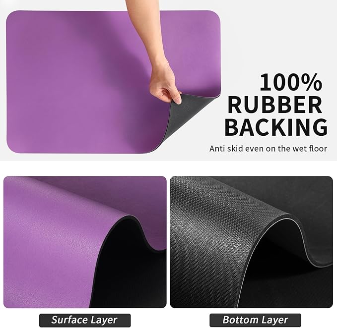 HotLive Dish Drying Mat for Kitchen Counter, Heat Resistant Drainer Mats with Non-slip Rubber Backed, Hide Stain Kitchen Super Absorbent Draining Mat, Easy to Clean Dish Rack Pad, Purple 18"x32"