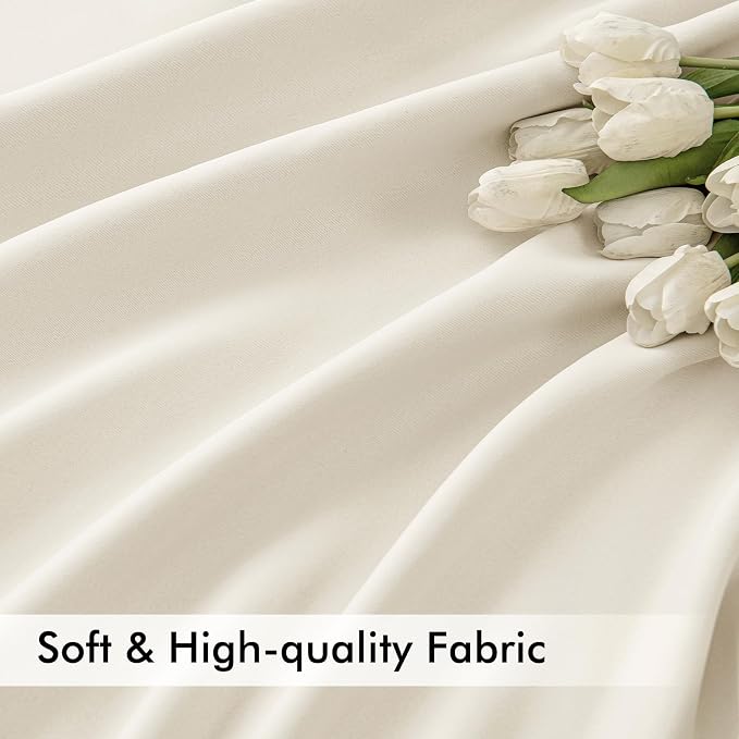 MIULEE Beige White Back Tab Blackout Curtains 90 Inches Long 2 Panels Set