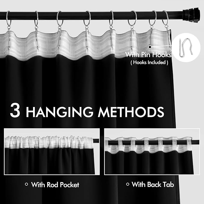 MIULEE Black Back Tab Blackout Curtains 104 Inch Length 2 Panels Set