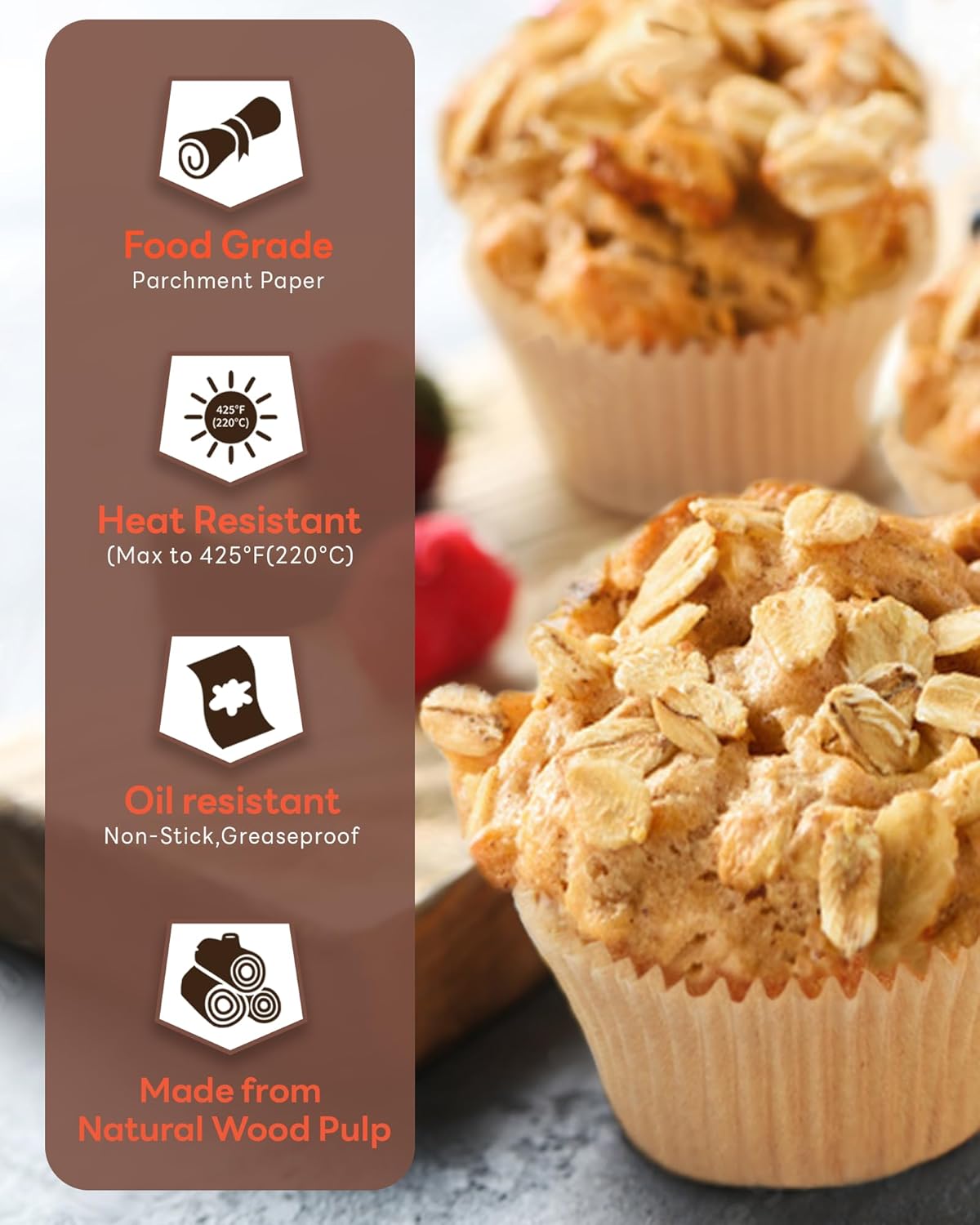 Bake Choice Non-stick 200pcs Standard Cupcake Liners for Baking, Natural, Food-grade Cupcake Wrapper, Greaseproof Parchment Muffin Liners