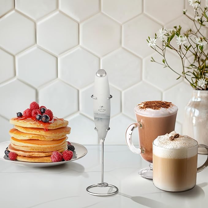 Zulay Kitchen Powerful Milk Frother Wand With Duracell Batteries - Ultra Fast Handheld Drink Mixer - Electric Whisk Foam Maker for Coffee, Lattes, Cappuccino & Matcha - Z1 Motor - Quartz