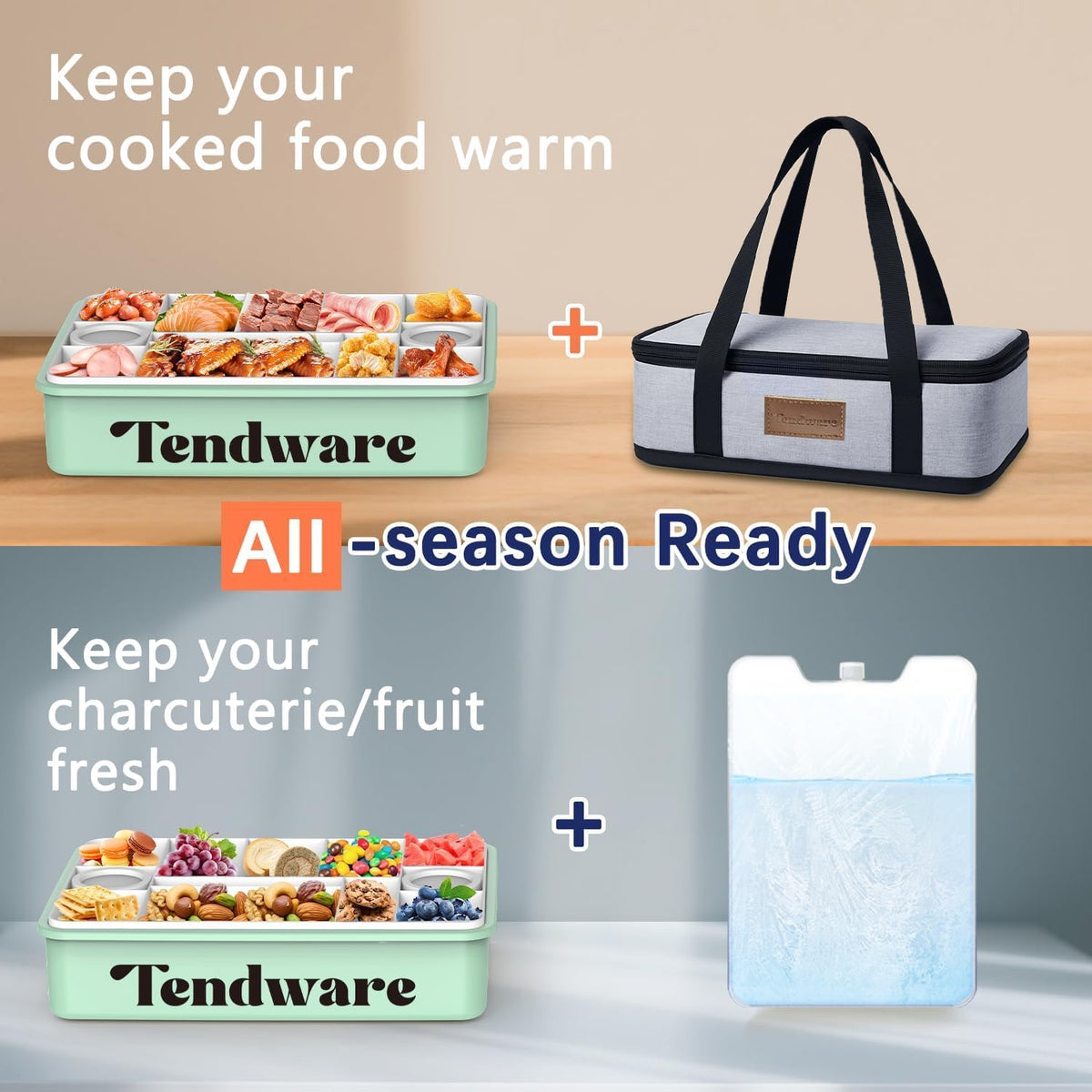 Chilled Portable Snackle Box Container Insulated Bag Keep Food Warm 12 Compartment Divided Serving Tray Reusable Ice Pack Birthday Gift Road Trip Essentials for Charcuterie Snack Picnic