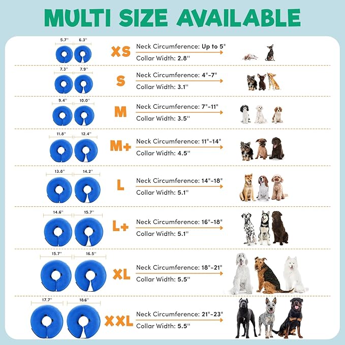 BENCMATE Inflatable Dog Cone Collar Alternative, Soft Dog Cone for Small Medium Large Dogs and Cats, Neck Recovery ECollar Donut Collar After Surgery (Medium, Grey)
