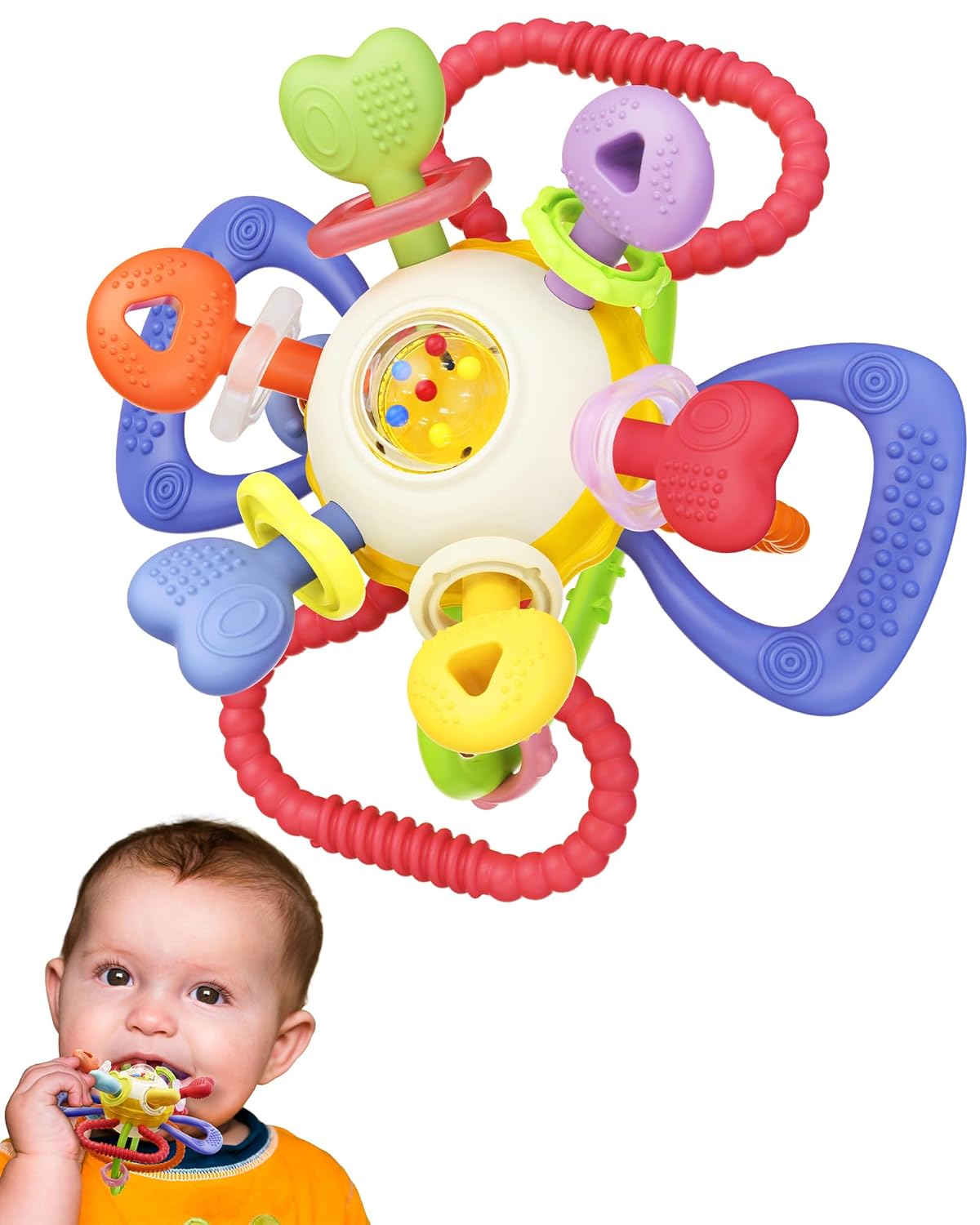 Baby Montessori Sensory Teething Toy – Safe, Multi-Functional BPA-Free Silicone Teether Toy for Babies 0-12 Months – Vibrant Rattle for Teething Relief & Fun Play – Perfect Baby Toys for Boys & Girls