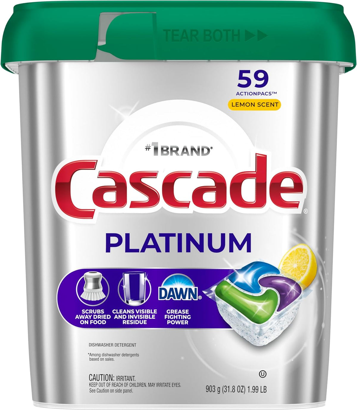 Cascade Platinum Dishwasher Pods, Dishwasher Detergent, Dish Detergent Soap, Lemon, 59 Count