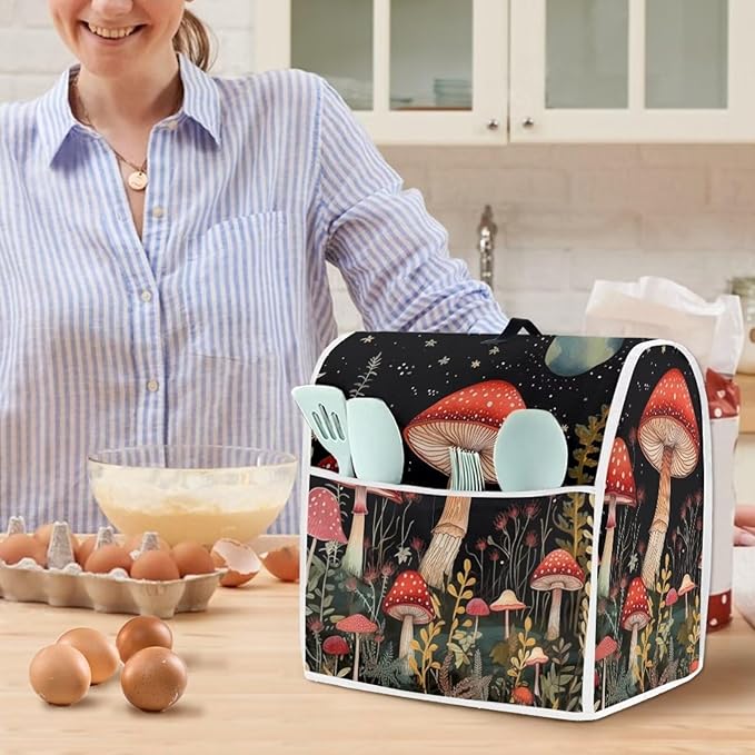 Moon Mushroom Mixer Cover Portable Stand Mixer Protector with Pockets Kitchen Appliance Cover for 4.5-5 Quart Coffee Makers & Juicers