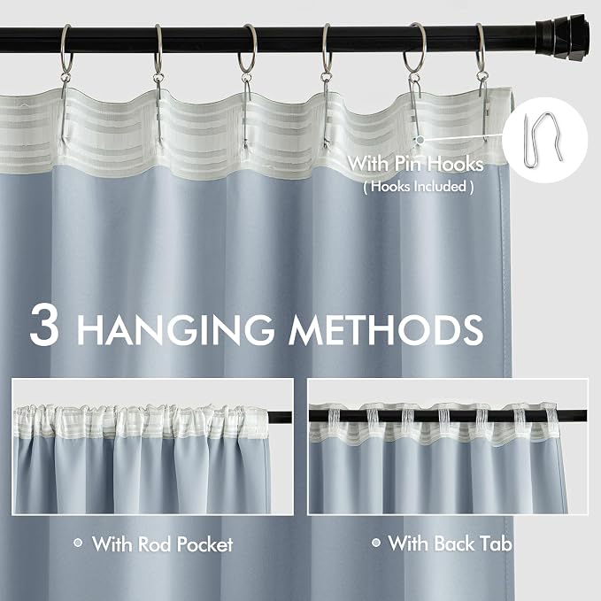 MIULEE Light Blue Back Tab Blackout Curtains 84 Inch Length 2 Panels Set