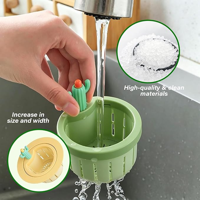 Cactus Kitchen Sink Drain Strainer, 2026 New Upgrade Self-Cleaning Press Dumping Basket, Faucet Hanging Filter Basket, Food Residue Collector Kitchen Bathroom Accessory (Green)