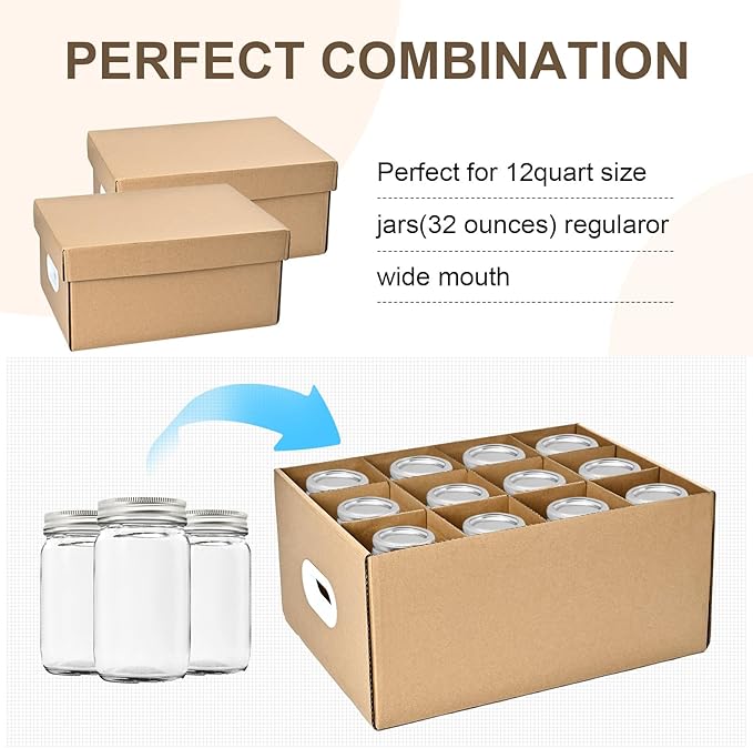 3 Pcs Canning Jar Storage Boxes, Fits 32 oz Regular or Wide Mouth Jars, 12 Cells, Mason Jar Organizer