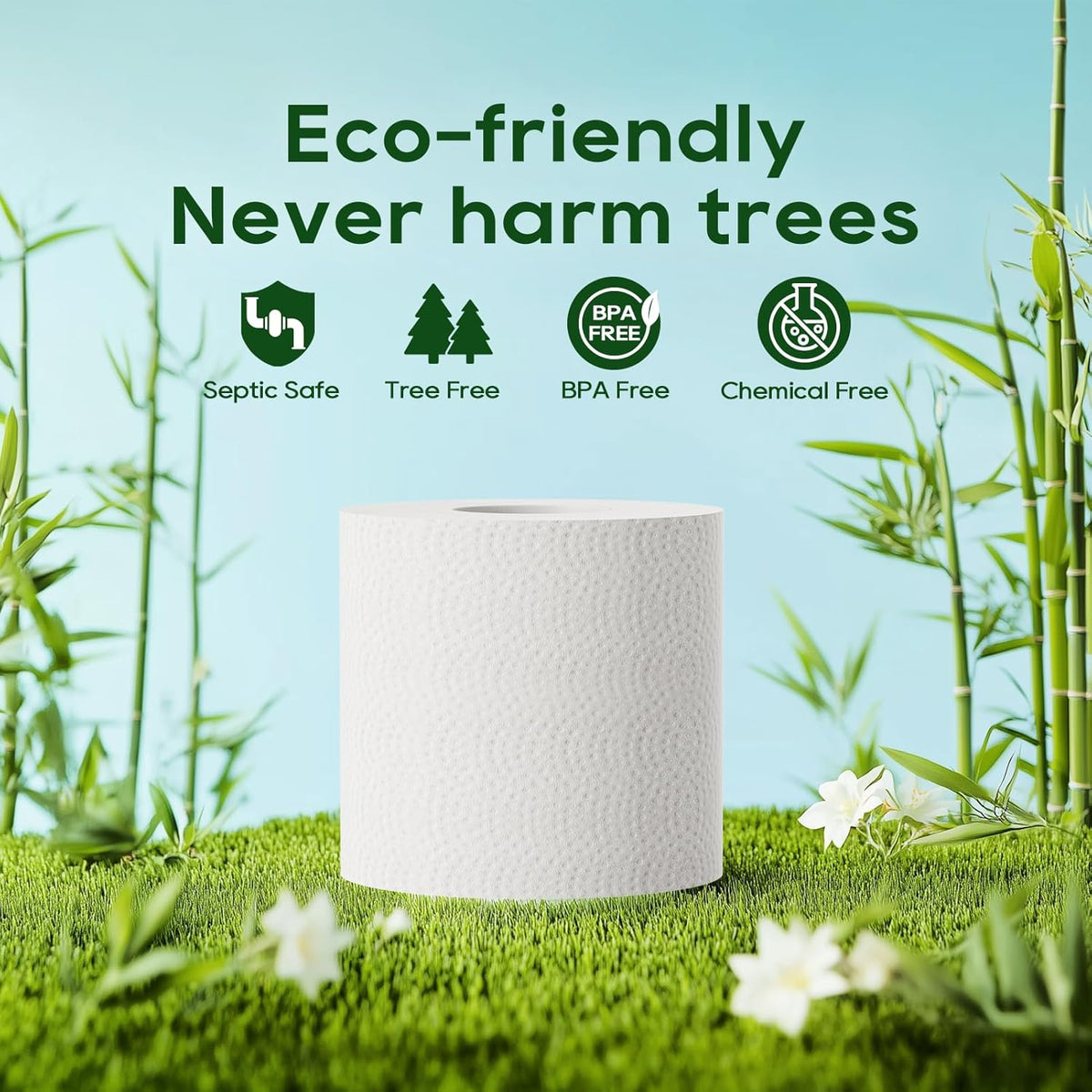 ECOLipak Bamboo Toilet Paper, Septic Safe Toilet Tissue, 24 Double Rolls, 320 Sheets Per Roll, Tree Free, Non Toxic, 2 Ply, Soft and Absorbent, Eco Friendly Dye-Free Paper