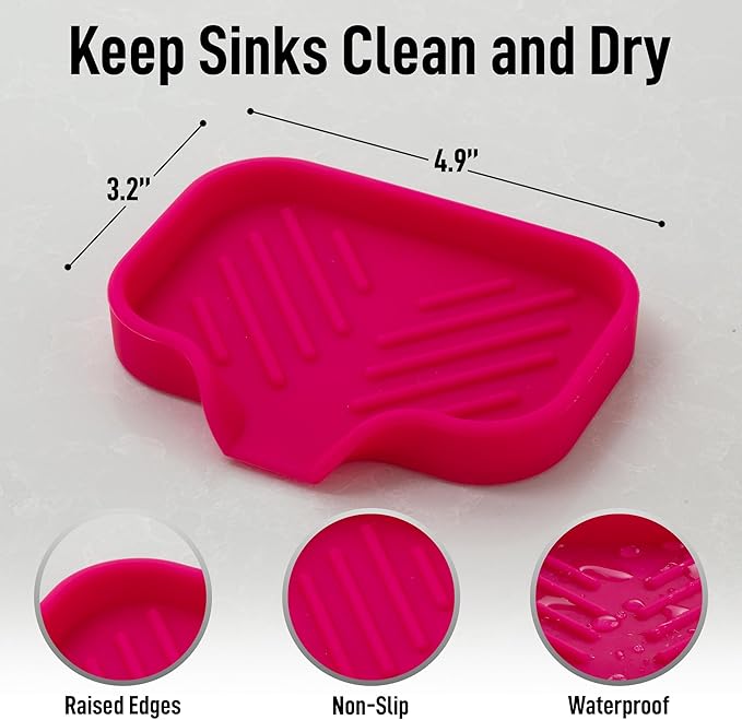 Zulay Kitchen Small Silicone Sponge Holder (4.9x3.3”) – Space-Saving Sink Organizer Tray for Sponge, Soap, Brush & More – Compact Non-Slip Dish for Kitchen & Bathroom (Dragon Fruit)