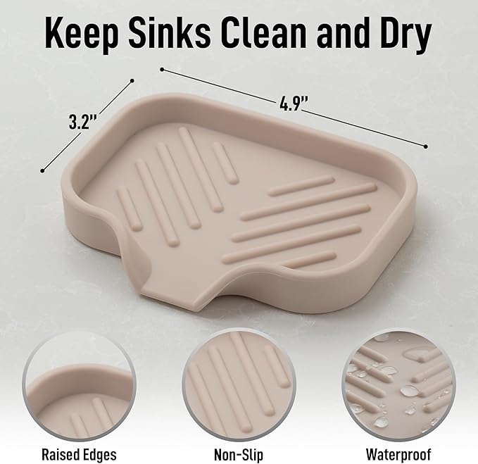 Zulay Kitchen Small Silicone Sponge Holder (4.9x3.3”) – Space-Saving Sink Organizer Tray for Sponge, Soap, Brush & More – Compact Non-Slip Dish for Kitchen & Bathroom (Ivory)