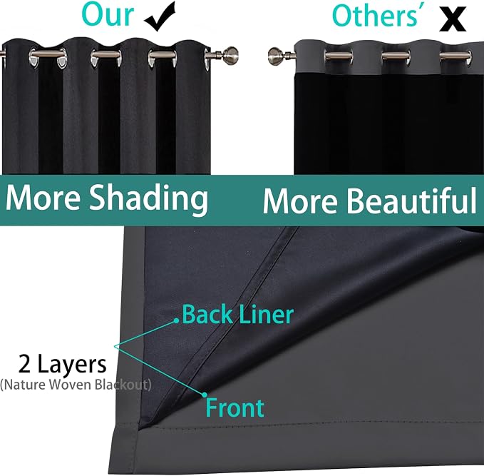 Yakamok 100% Blackout Curtains, 2 Thick Layers Thermal Insulated Total Blackout