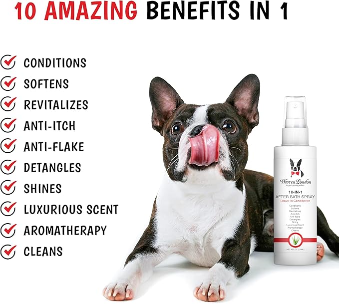 Warren London 10-in-1 Dog Spray & Rake Brush Combo | Detangles, Softens & Reduces Shedding | 16oz After Bath Spray + Dematting Rake | $40 Value – Now $29.99