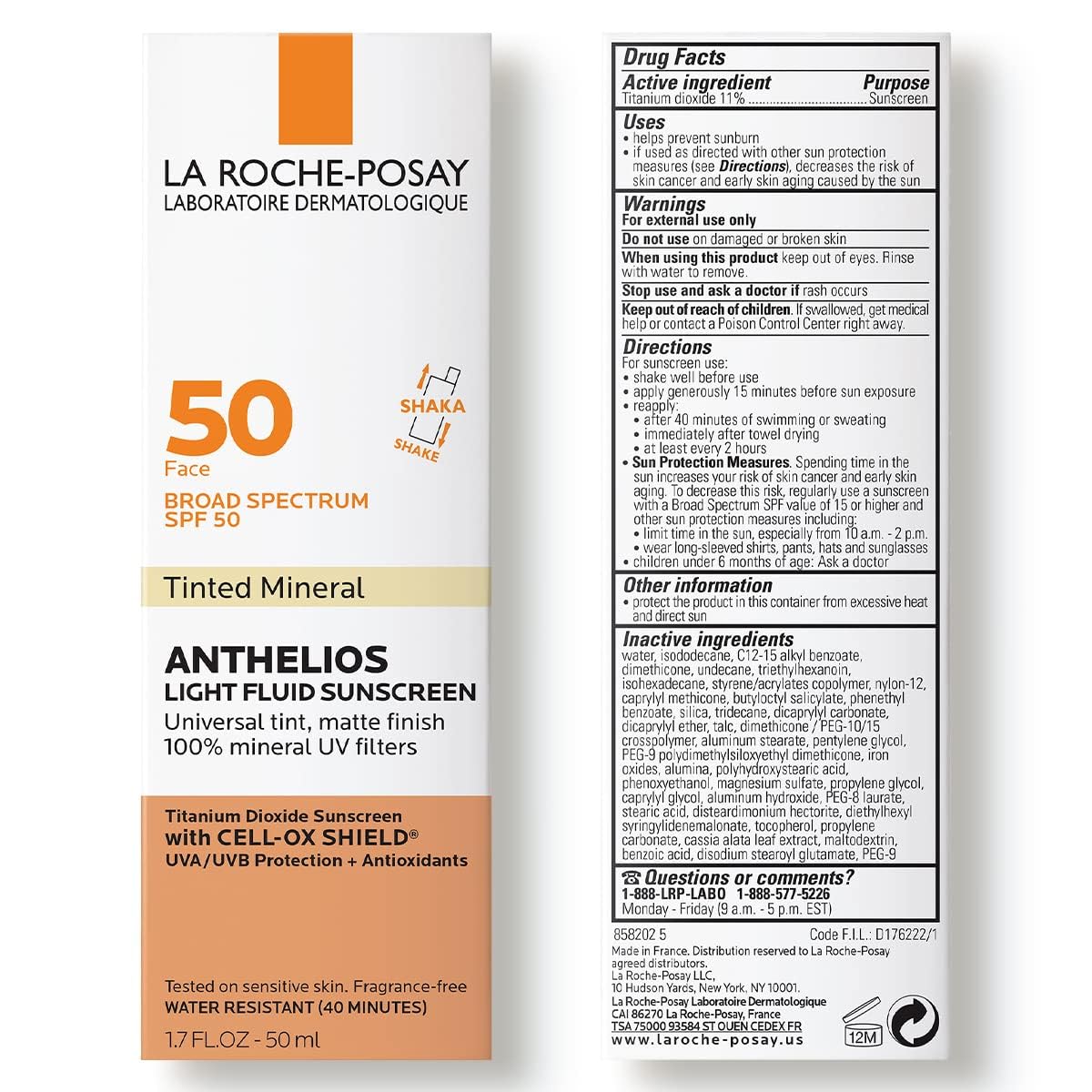 La Roche-Posay Anthelios Sunscreen SPF 50, Ultra-Light Fluid Broad Spectrum SPF 50, Face Sunscreen with Titanium Dioxide Mineral, Lightweight & Fast-Absorbing, Oil-Free, Matte Finish