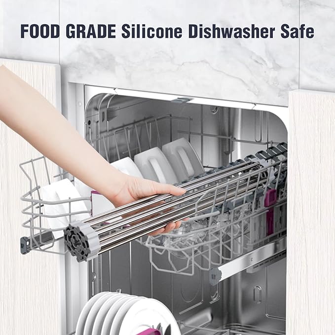 Tomorotec 17.7" x 15.5" Roll Up Dish Drying Rack Over Sink Drying Rack Sink Cover Kitchen Sink Accessories Gadget Multipurpose Organizer Foldable Stainless Steel Drainer (Grey)