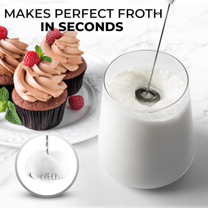 Zulay Kitchen Powerful Milk Frother Wand - Ultra Fast Handheld Drink Mixer - Electric Whisk Foam Maker for Coffee, Lattes, Cappuccino, Matcha & Creamer - Lemon Lime