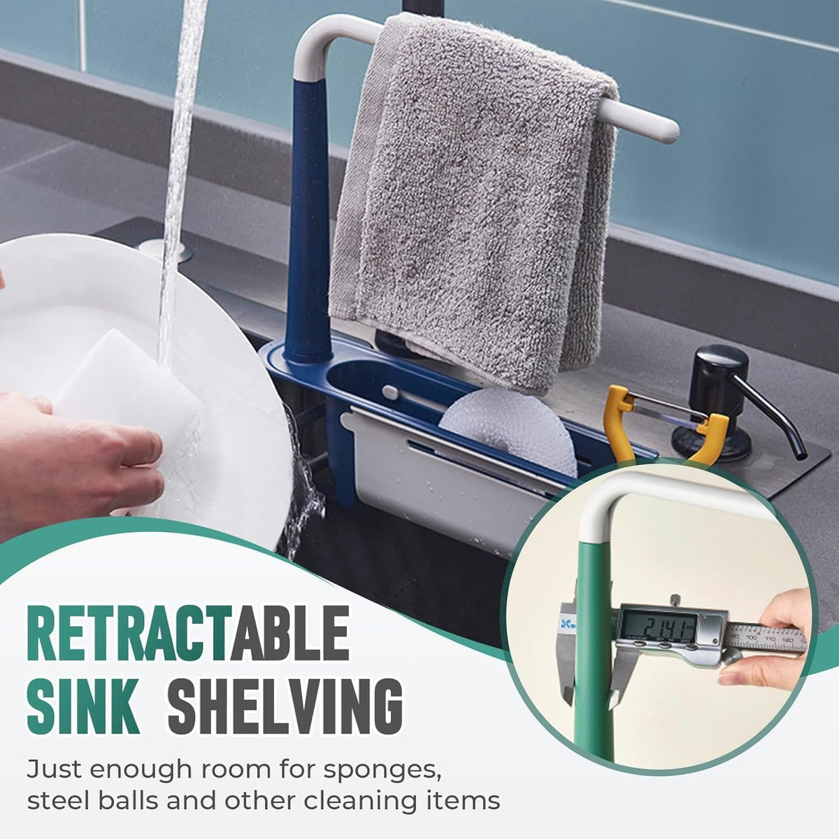 Telescopic Sink Storage Rack, 2026 Upgraded 2-in-1 Adjustable Drainer with Sponge Holder, Expandable Kitchen Sink Organizer with Dishcloth Hanger and Bracket, Kitchen Sink Gadgets (Red)