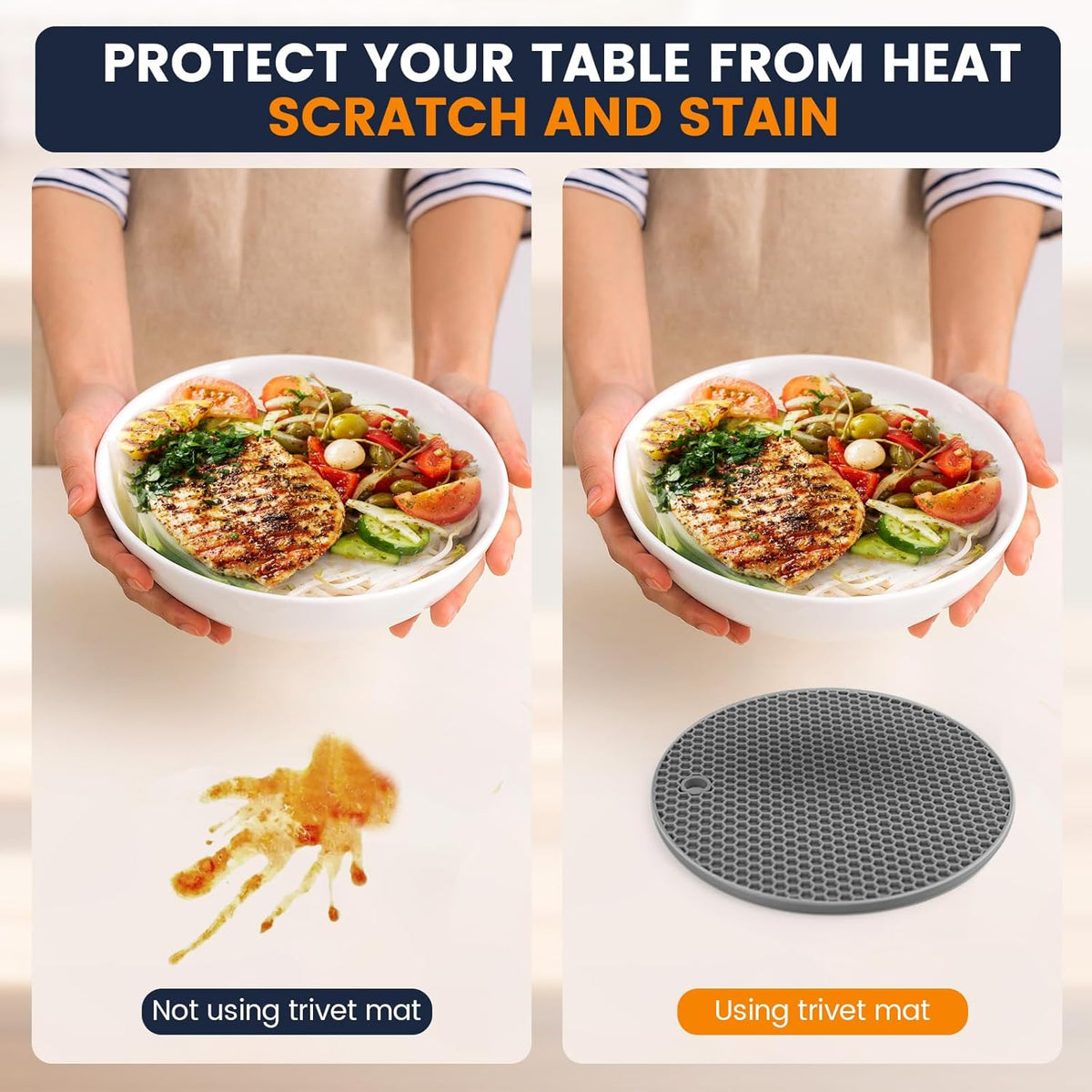 Silicone Trivet Mats 4 Heat Resistant Pot Holders Multipurpose Non-Slip Hot Pads for Kitchen Potholders, Drying mat, Jar Opener, Spoon Holder, Coaster.(Dark Grey)