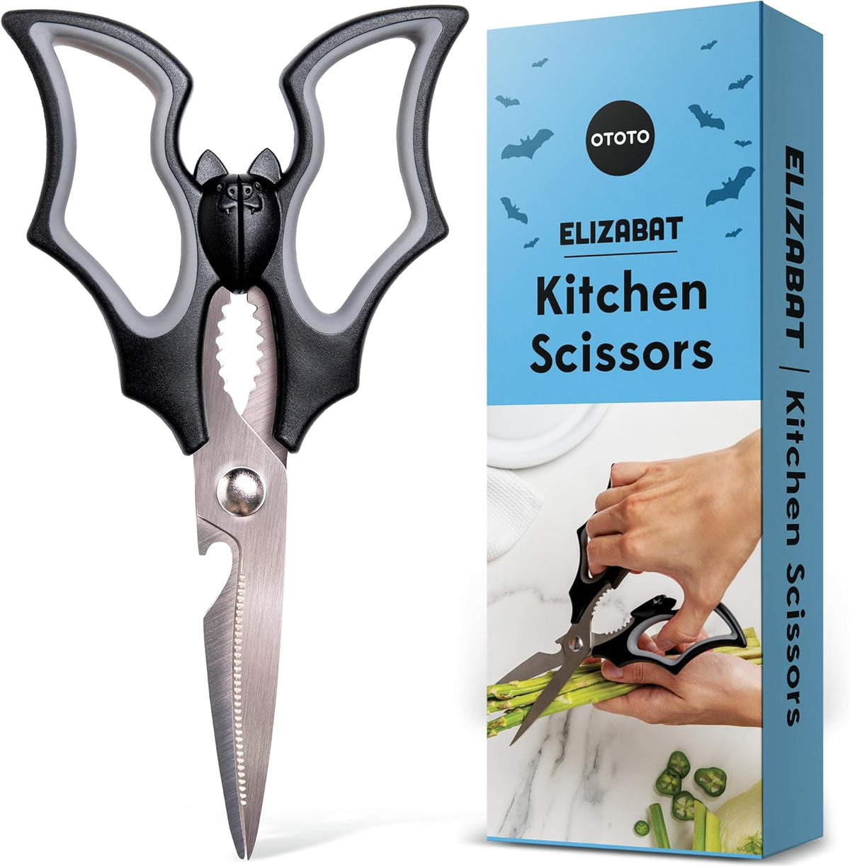OTOTO Elizabat Kitchen Scissors - Halloween Goth Cute Bat Kitchen Shears, Gothic Scissors Utensils - Spooky Bats Halloween Gifts, Cute Gadgets
