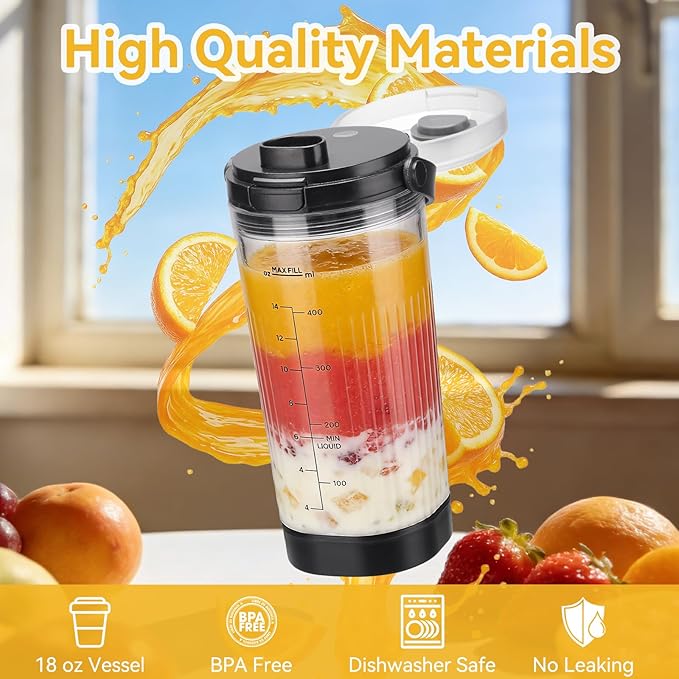 Blender Replacement Cups for Ninja Blast Portable Blender BC100 Series and BC151 Series, 18oz Blending Vessel Cup & Vessel Cap & Sip Lid with Carry Handle